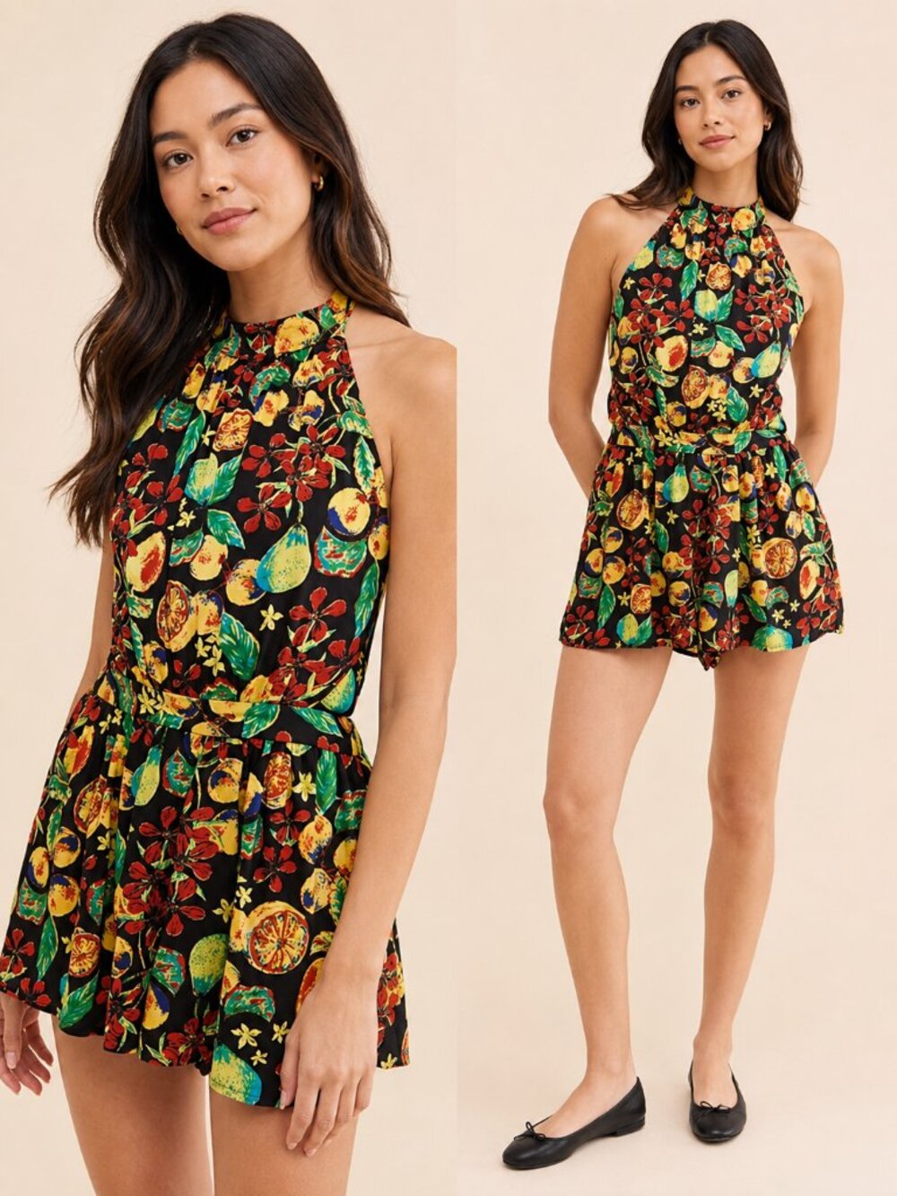 Free People Coral Tides Romper-  Fruit Print Halter Romper. Size small - Picture 2 of 10